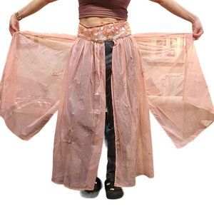 Vintage Genie Jeannie Sheer Pink‎ Open Skirt Cover Costume Long Sequins Size 6 8